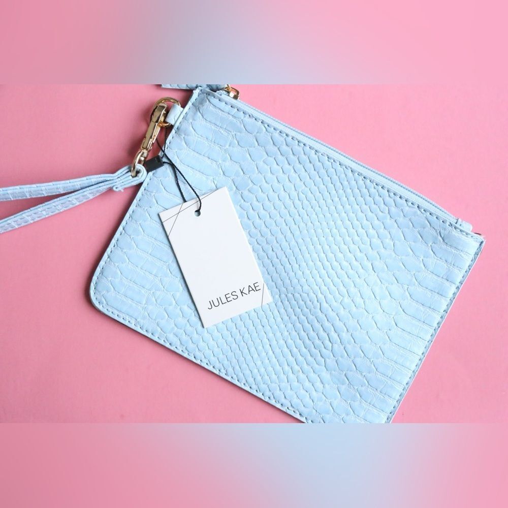 NWT *Jules Kae* Baby Blue Jen Snake Leather Pouch